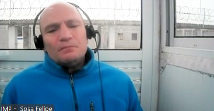 Sosa, desde el penal, durante la audiencia virtual de este martes